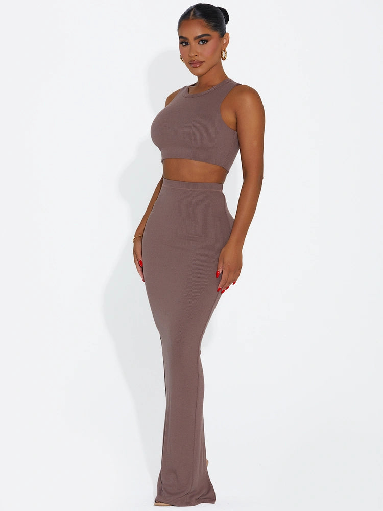 TAUPE Ribbed Vibes Skirt Set