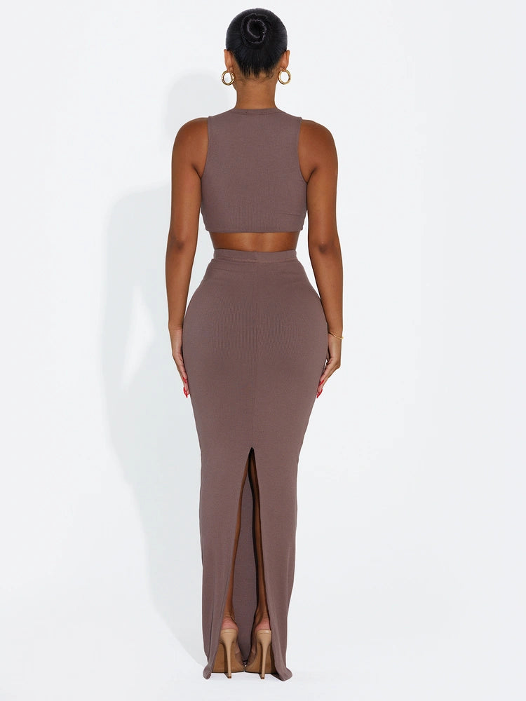 TAUPE Ribbed Vibes Skirt Set