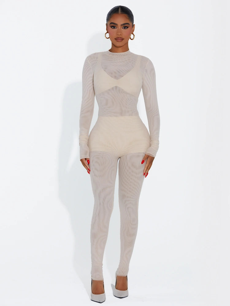 Cream MESH JUMPSUIT