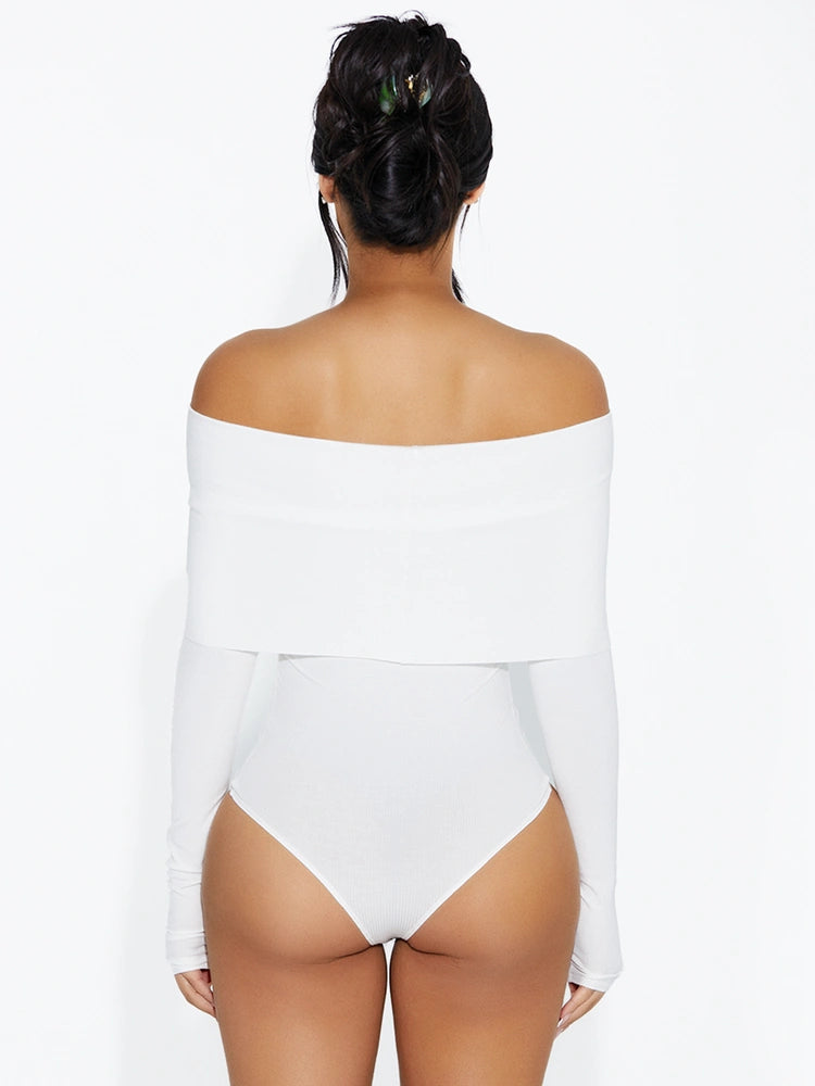 WHITE OFF SHOULDER RIBBED BODYSUIT