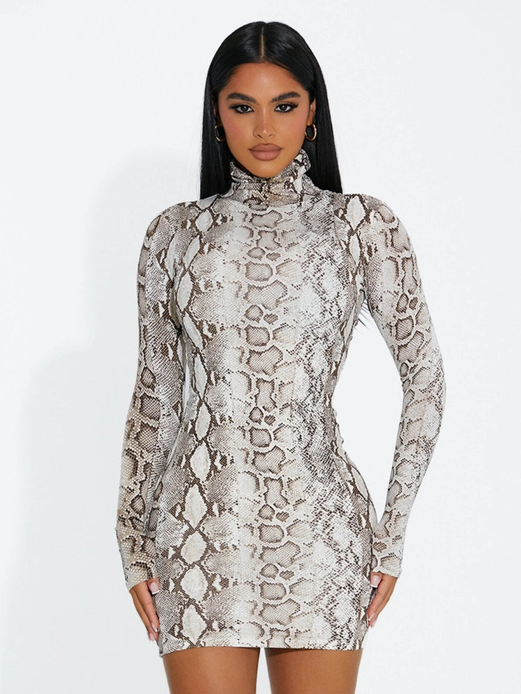 Nude Snakeskin Snake Snack Mini Dress