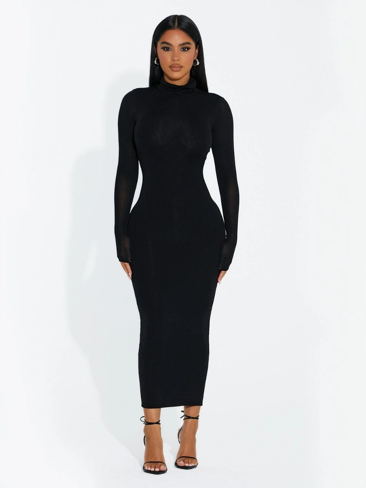 BLACK Up To My Neck Midi Dress