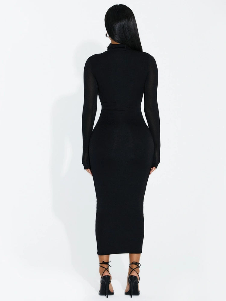 BLACK Up To My Neck Midi Dress