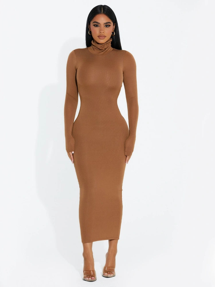 BROWN SUGAR Up To My Neck Midi Dress
