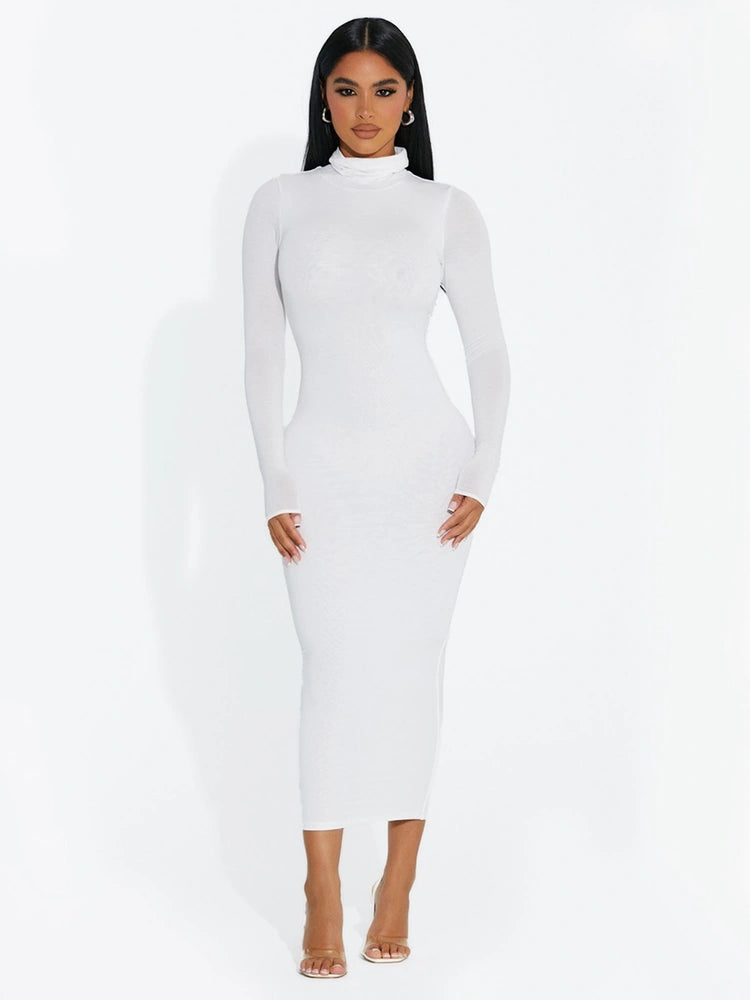WHITE Up To My Neck Midi Dress