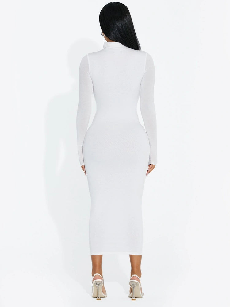 WHITE Up To My Neck Midi Dress