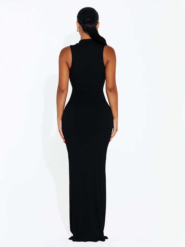 BLACK Ribbed Chic Maxi Dress