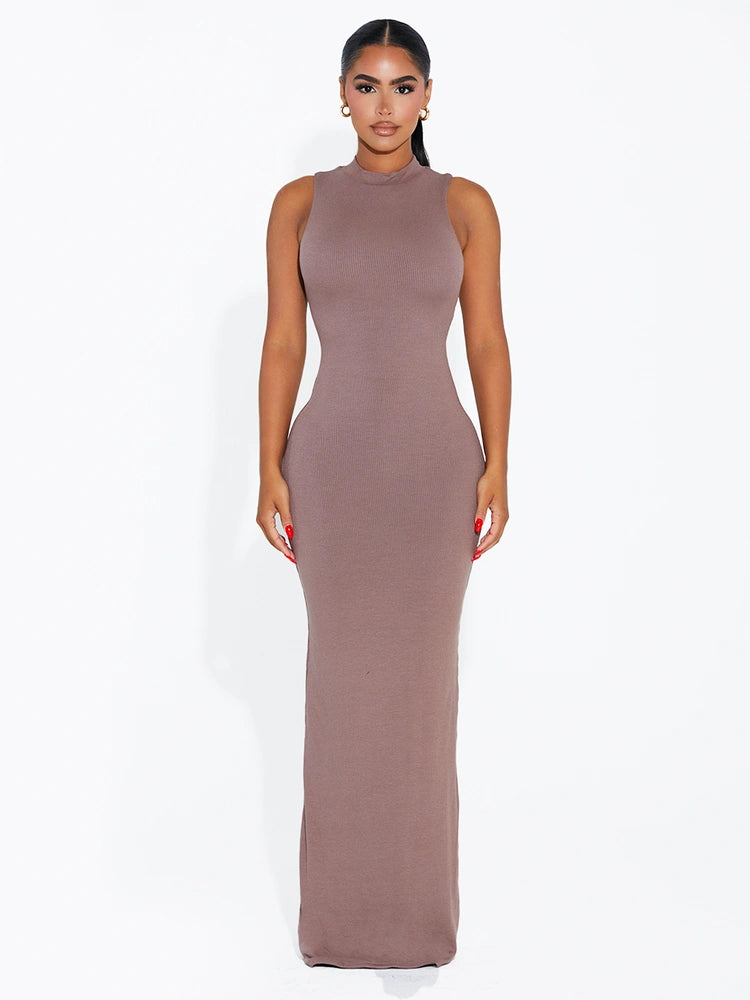 TAUPE Ribbed Chic Maxi Dress