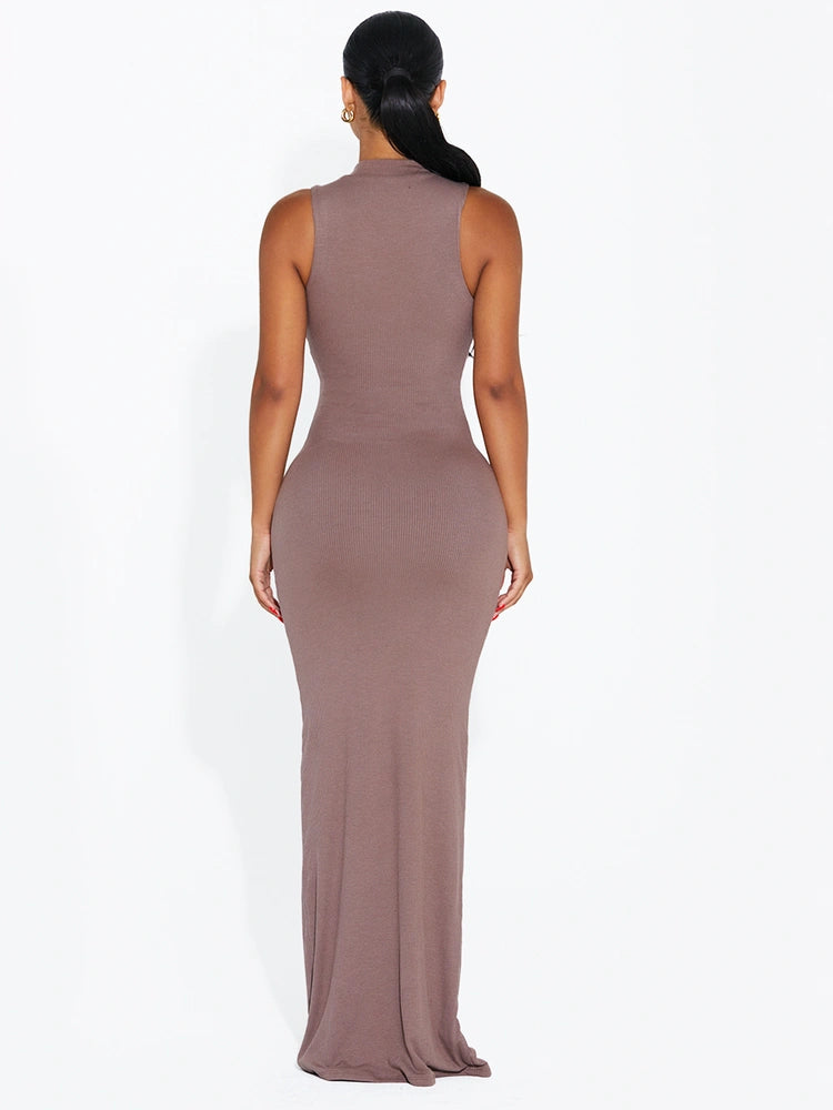 TAUPE Ribbed Chic Maxi Dress