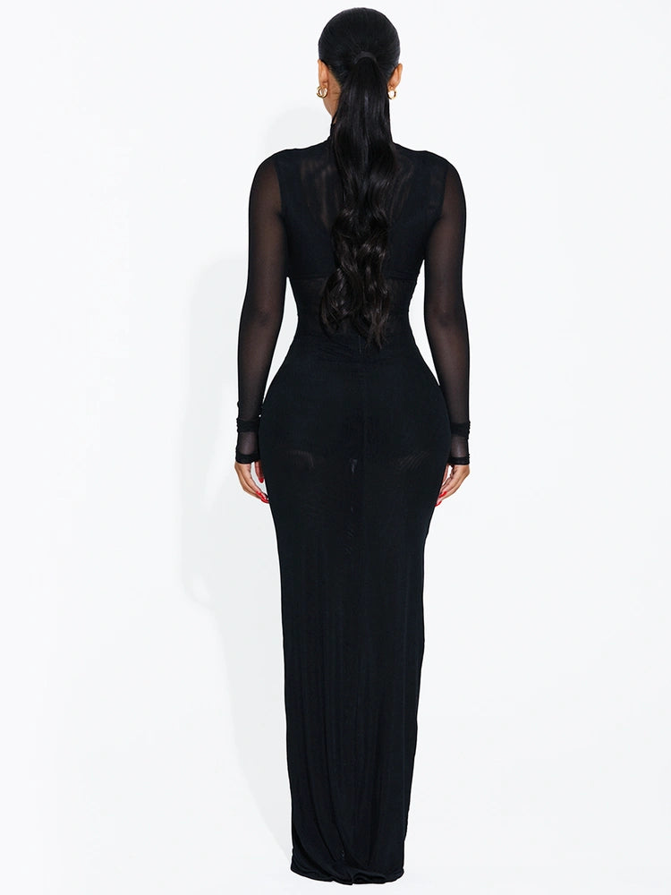 Black Mesh Maxi Dress