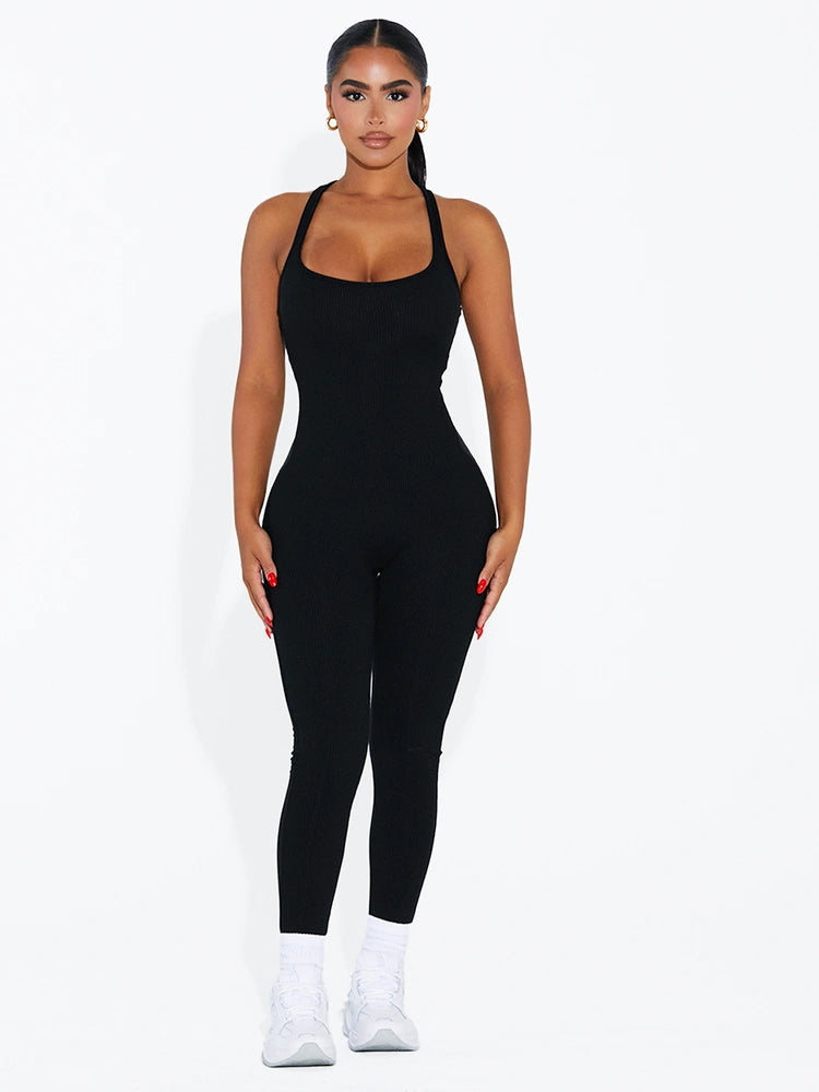 BLACK Sleeveless Racerback Jumpsuit