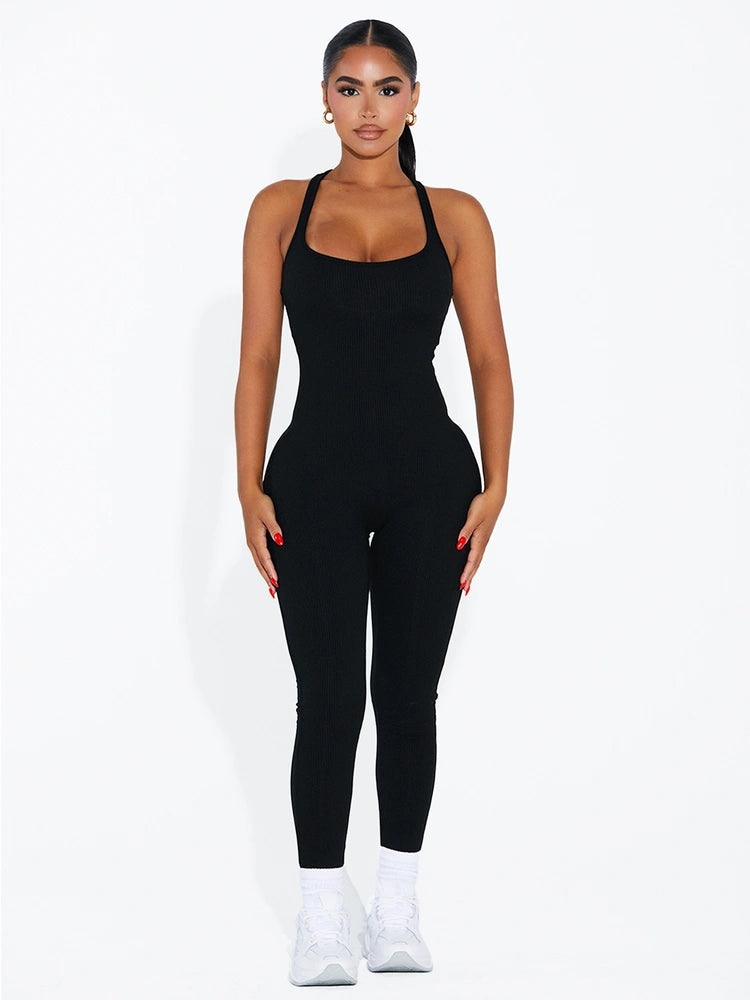 BLACK Sleeveless Racerback Jumpsuit