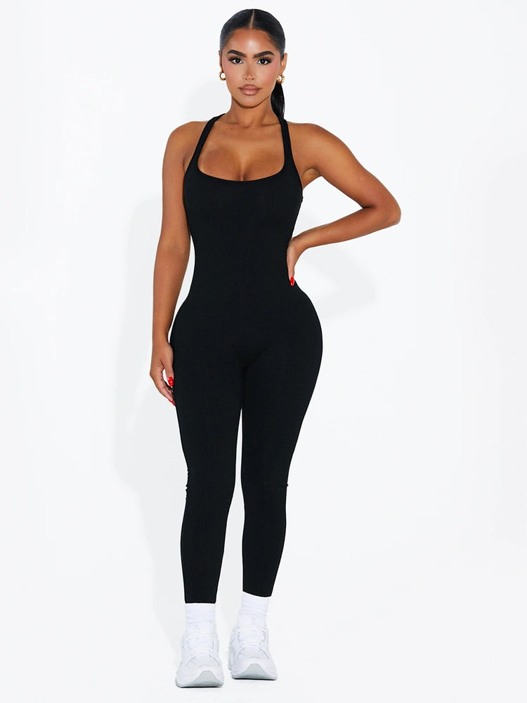 BLACK Sleeveless Racerback Jumpsuit