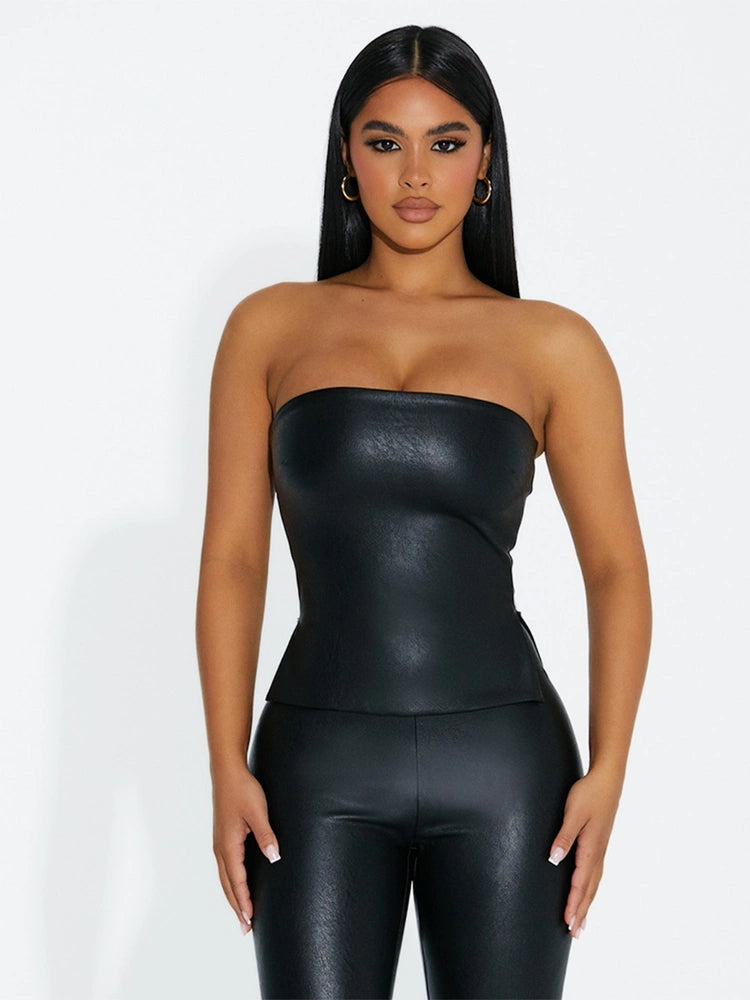 BLACK Vegan Leather Tube Top