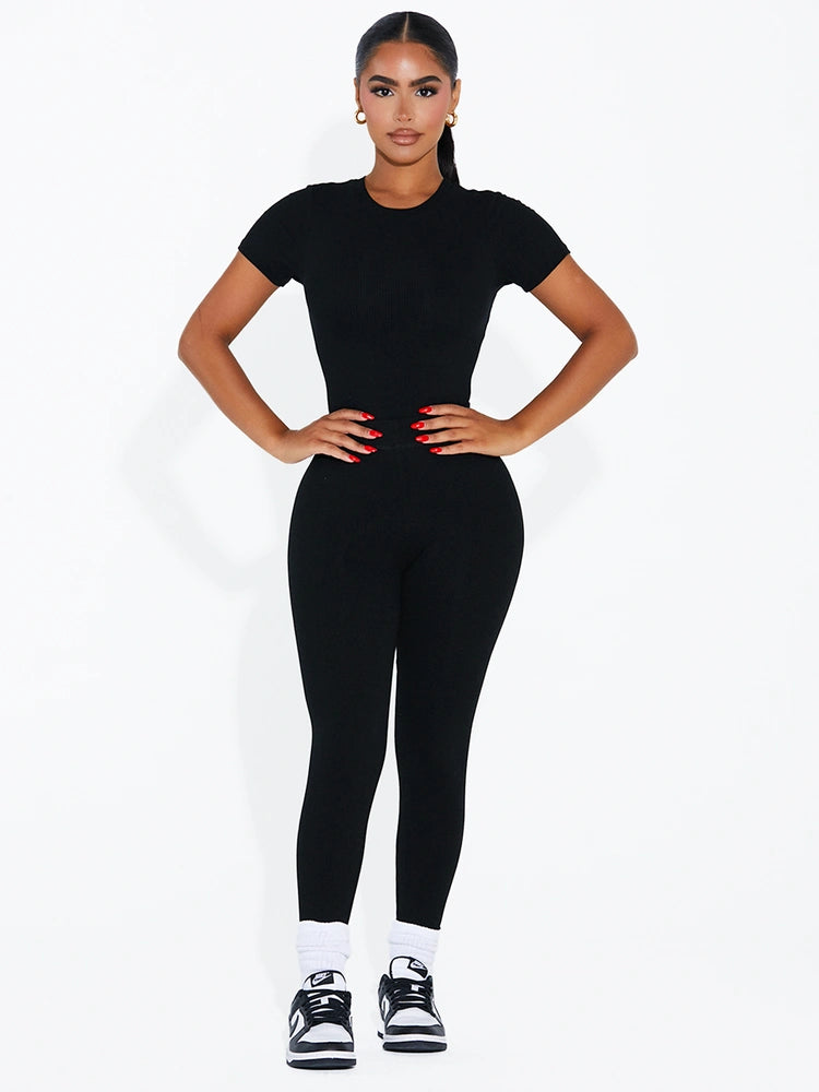 BLACK Ribbed Bodycon Legging