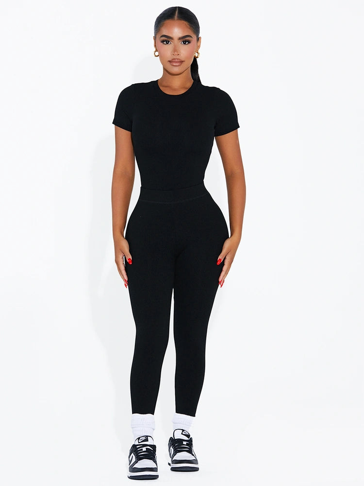 BLACK Ribbed Bodycon Legging