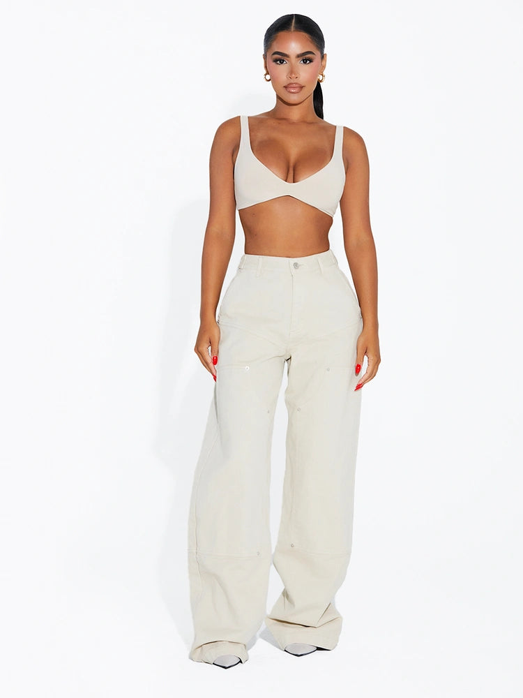 Natural Patch Wide-Leg Jeans