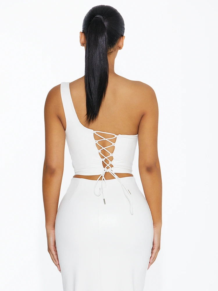 WHITE Vegan Leather Lace Up Corset