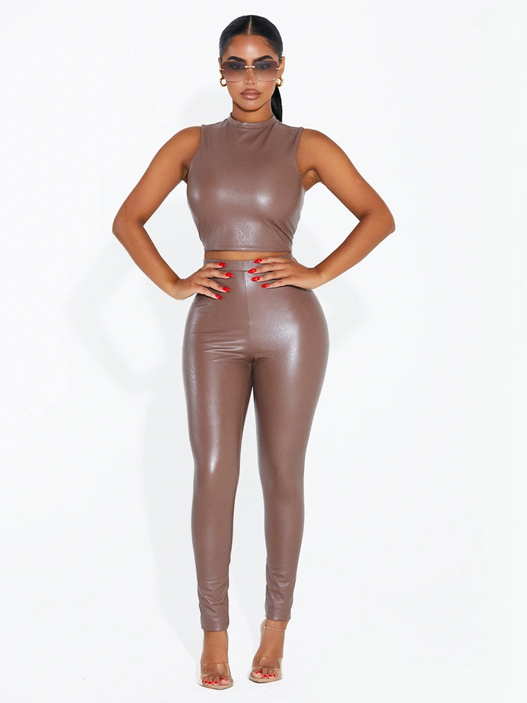 TAUPE Zip It Faux Good Crop Top