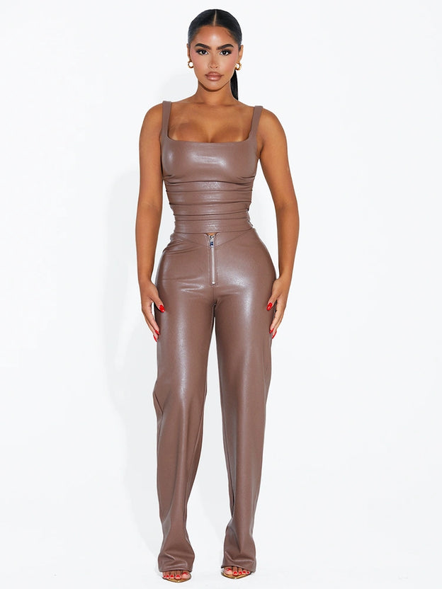 Vegan Leather Pleated Tank Top