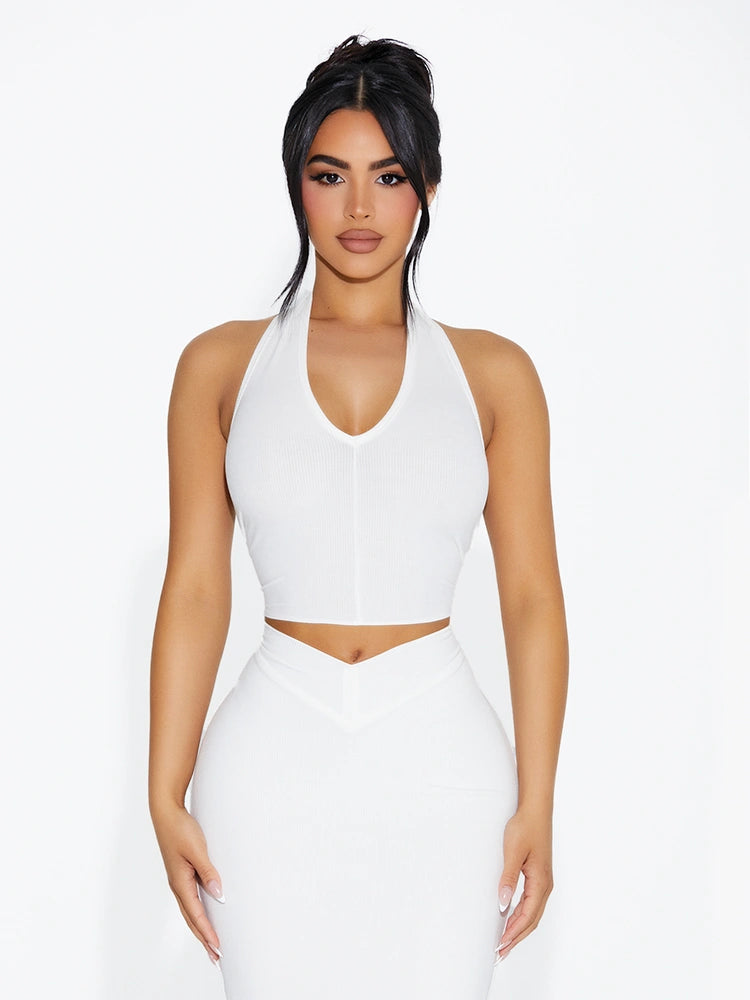 White Baby Snatched Halter Top
