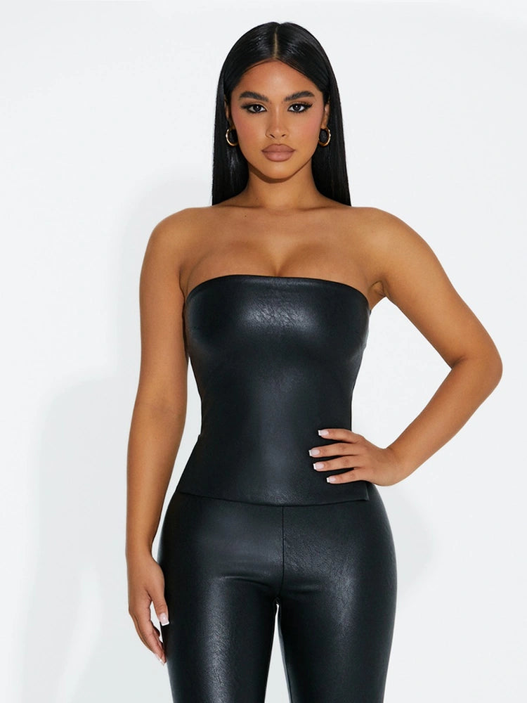 BLACK Vegan Leather Tube Top