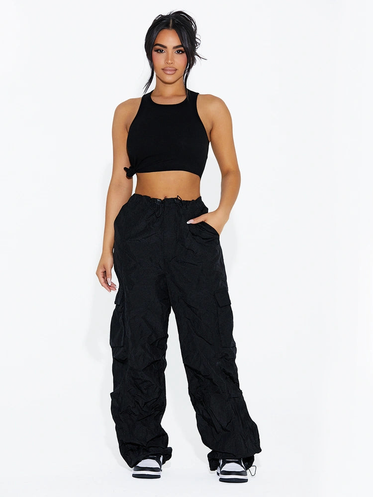 Black Ribbed Knotted Crop Top