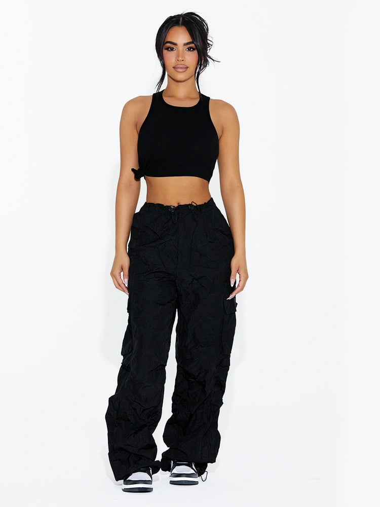 Black Ribbed Knotted Crop Top