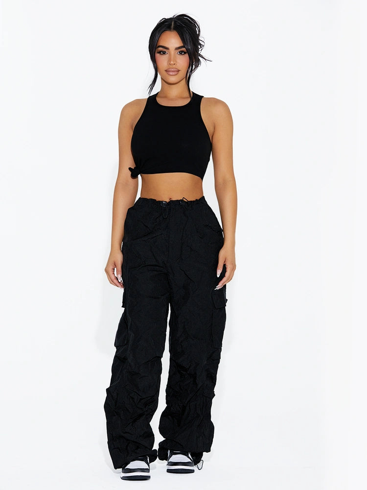 Black Ribbed Knotted Crop Top