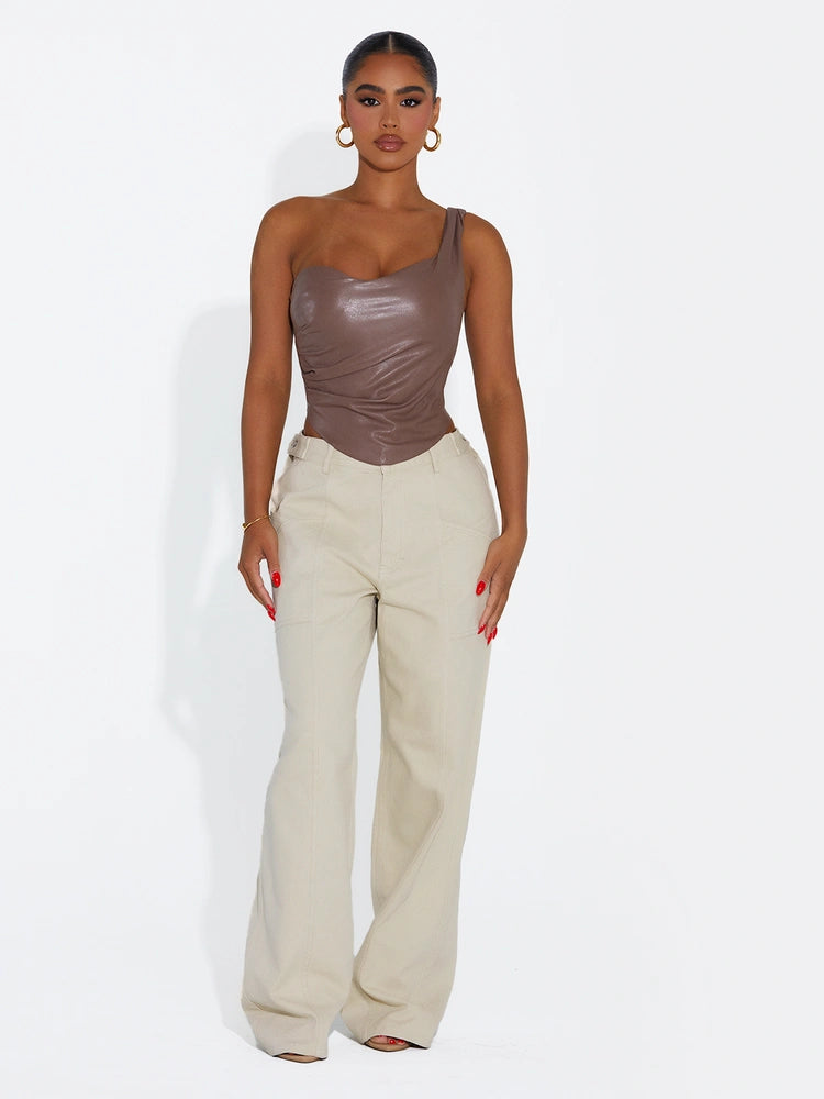 TAUPE Vegan Leather Lace Up Corset