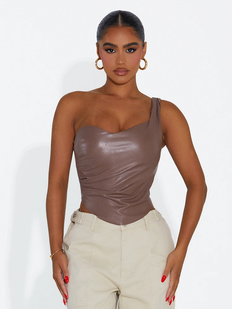 TAUPE Vegan Leather Lace Up Corset