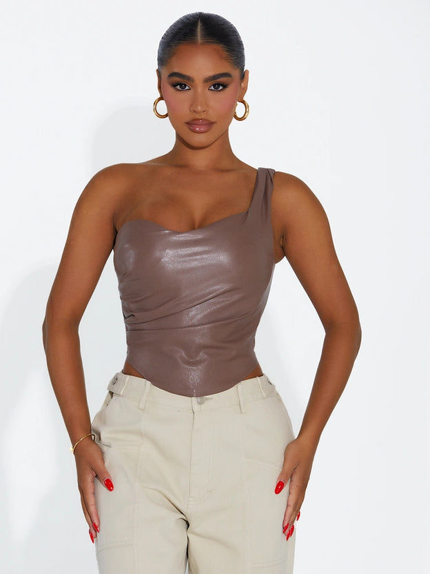 Vegan Leather Lace Up Corset