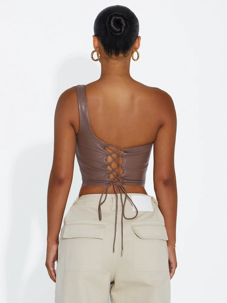 TAUPE Vegan Leather Lace Up Corset
