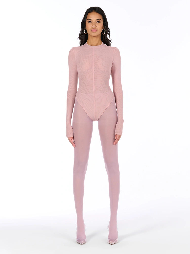 Pale Pink Mesh Crewneck Bodysuit