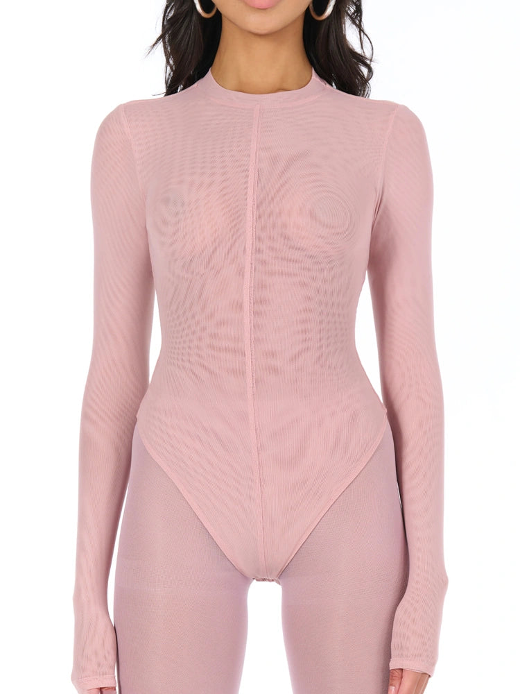 Pale Pink Mesh Crewneck Bodysuit