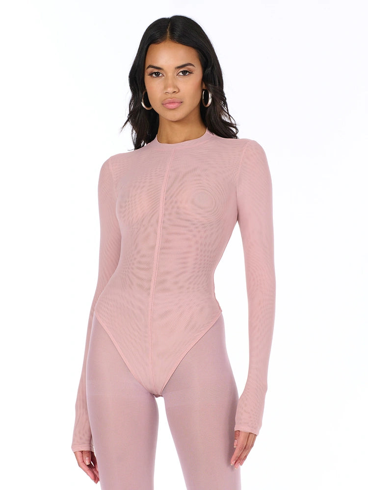 Pale Pink Mesh Crewneck Bodysuit