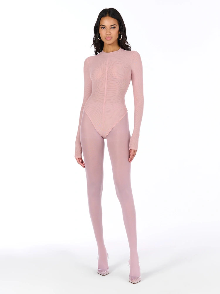 Pale Pink Mesh Crewneck Bodysuit