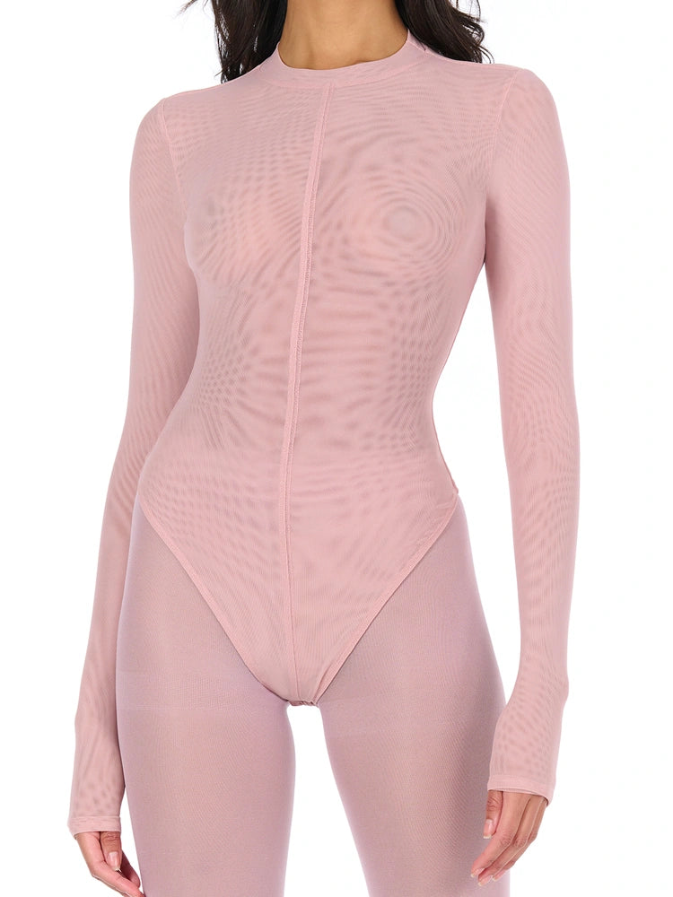 Pale Pink Mesh Crewneck Bodysuit