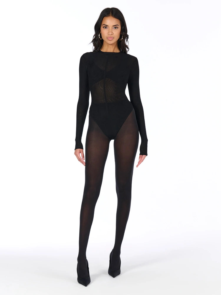 Black Mesh Crewneck Bodysuit
