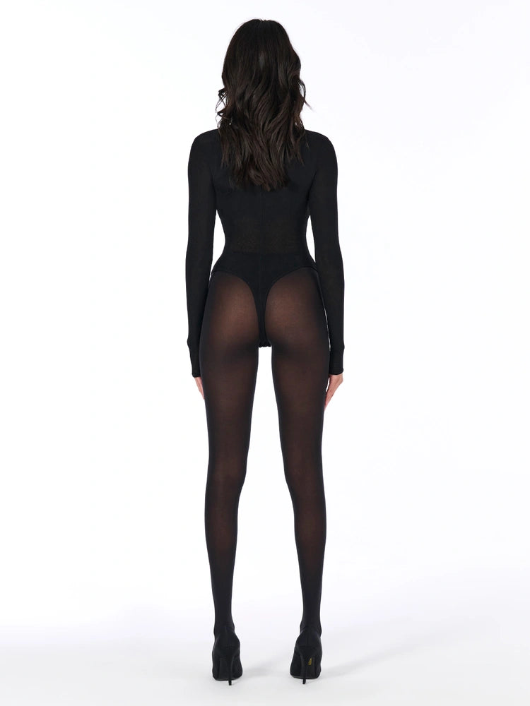 Black Mesh Crewneck Bodysuit