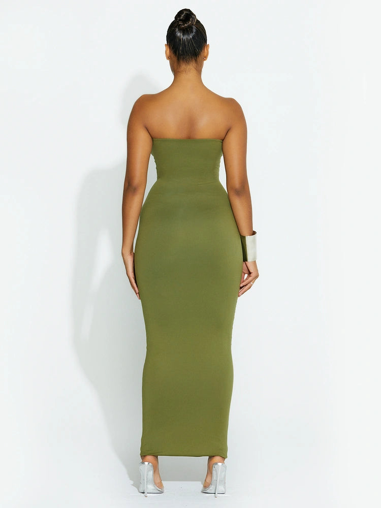 Olive Green Bare Tube Dress