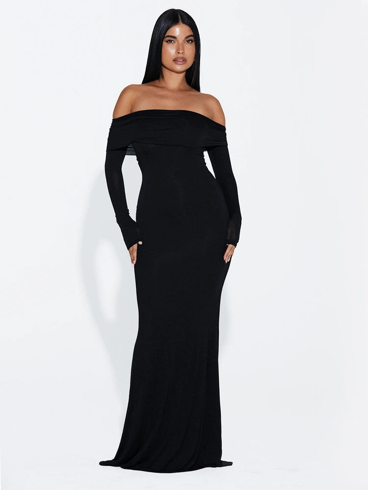BLACK Micro Modal Off-Shoulder Maxi Dress