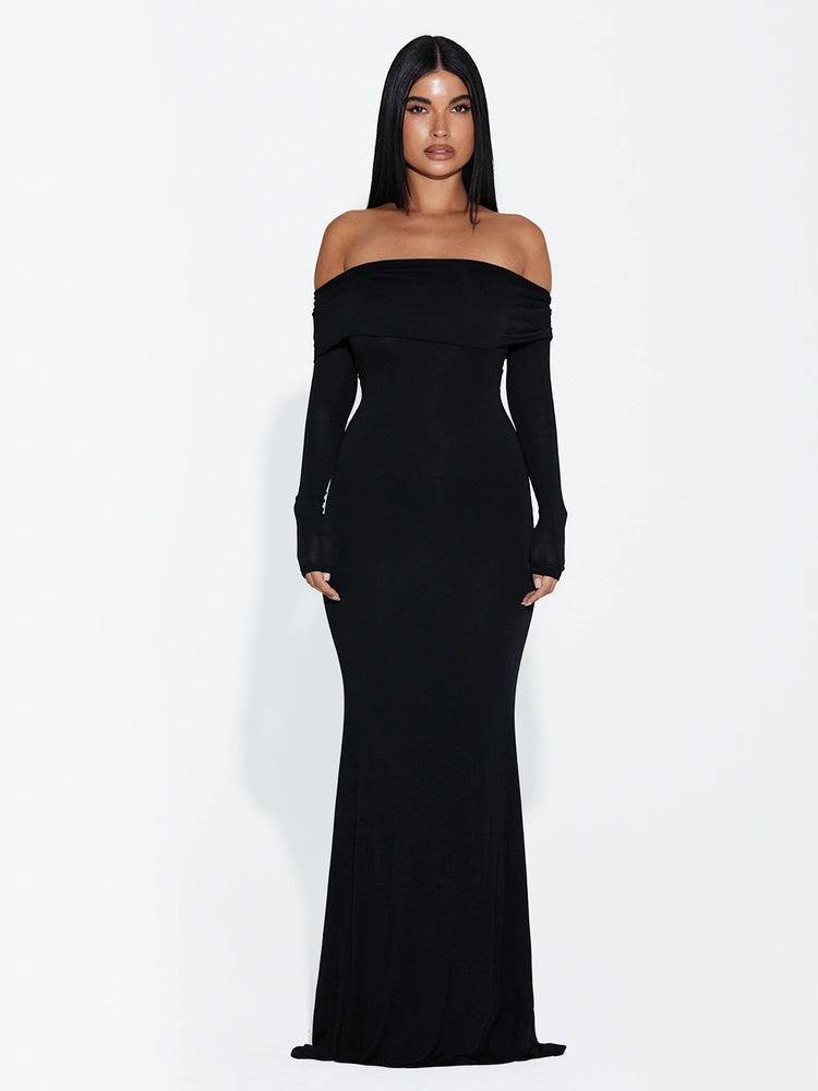 BLACK Micro Modal Off-Shoulder Maxi Dress