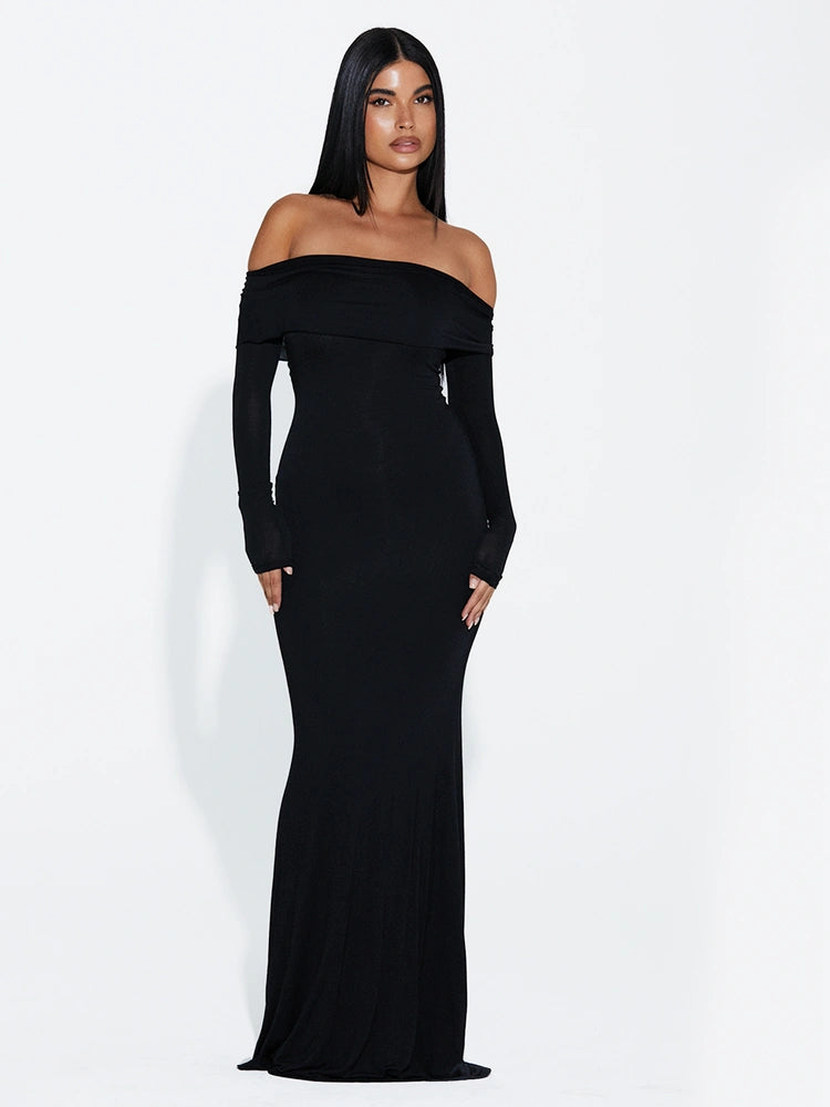 BLACK Micro Modal Off-Shoulder Maxi Dress