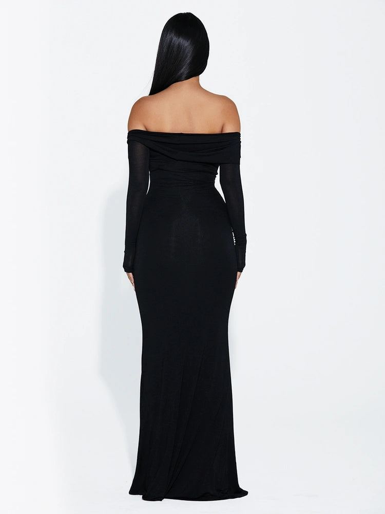 BLACK Micro Modal Off-Shoulder Maxi Dress