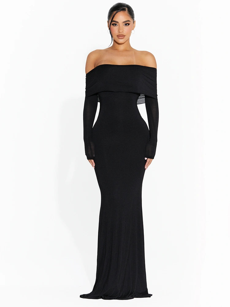 BLACK Micro Modal Off-Shoulder Maxi Dress