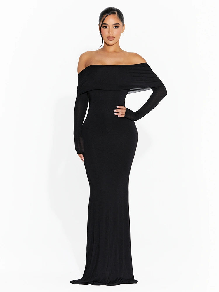 BLACK Micro Modal Off-Shoulder Maxi Dress