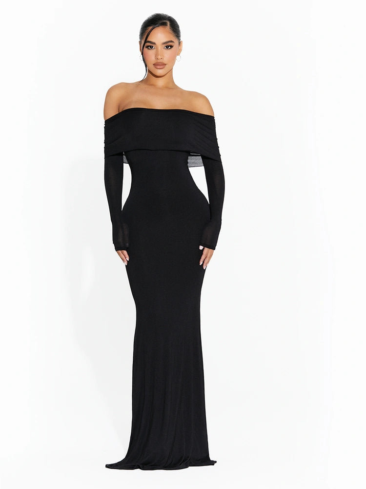 BLACK Micro Modal Off-Shoulder Maxi Dress
