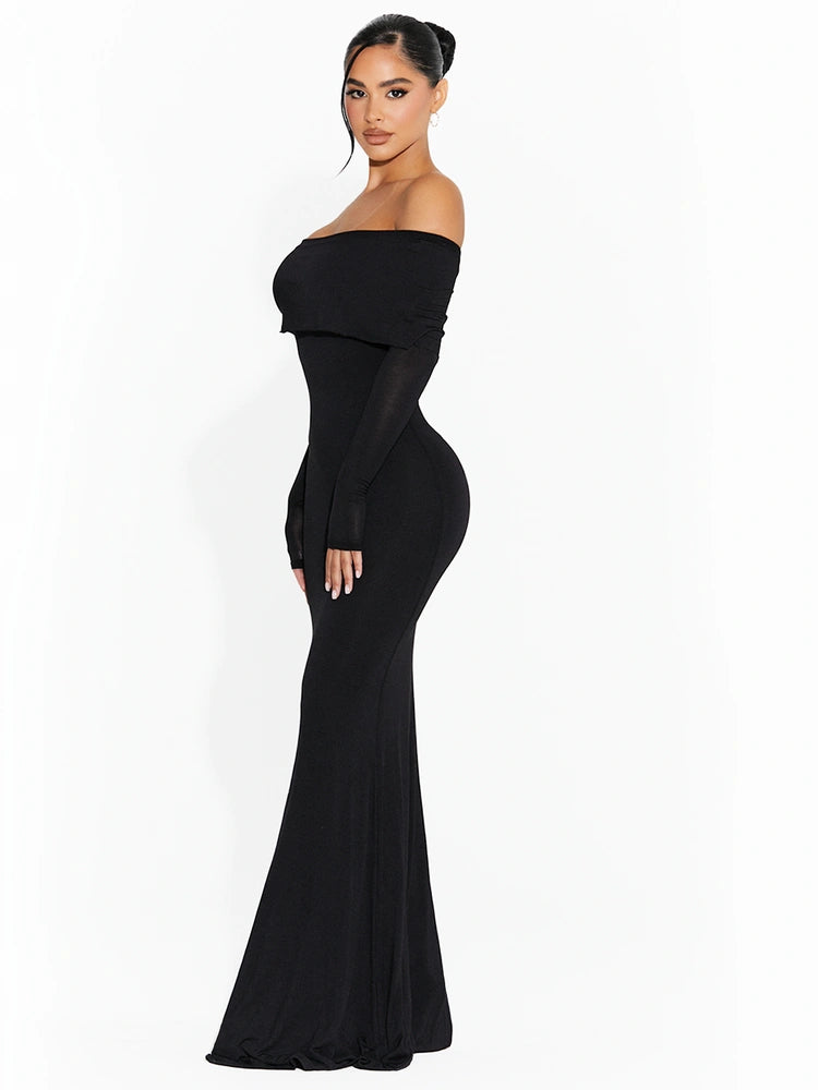 BLACK Micro Modal Off-Shoulder Maxi Dress