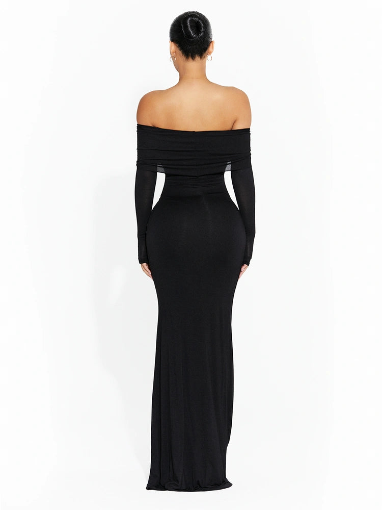 BLACK Micro Modal Off-Shoulder Maxi Dress